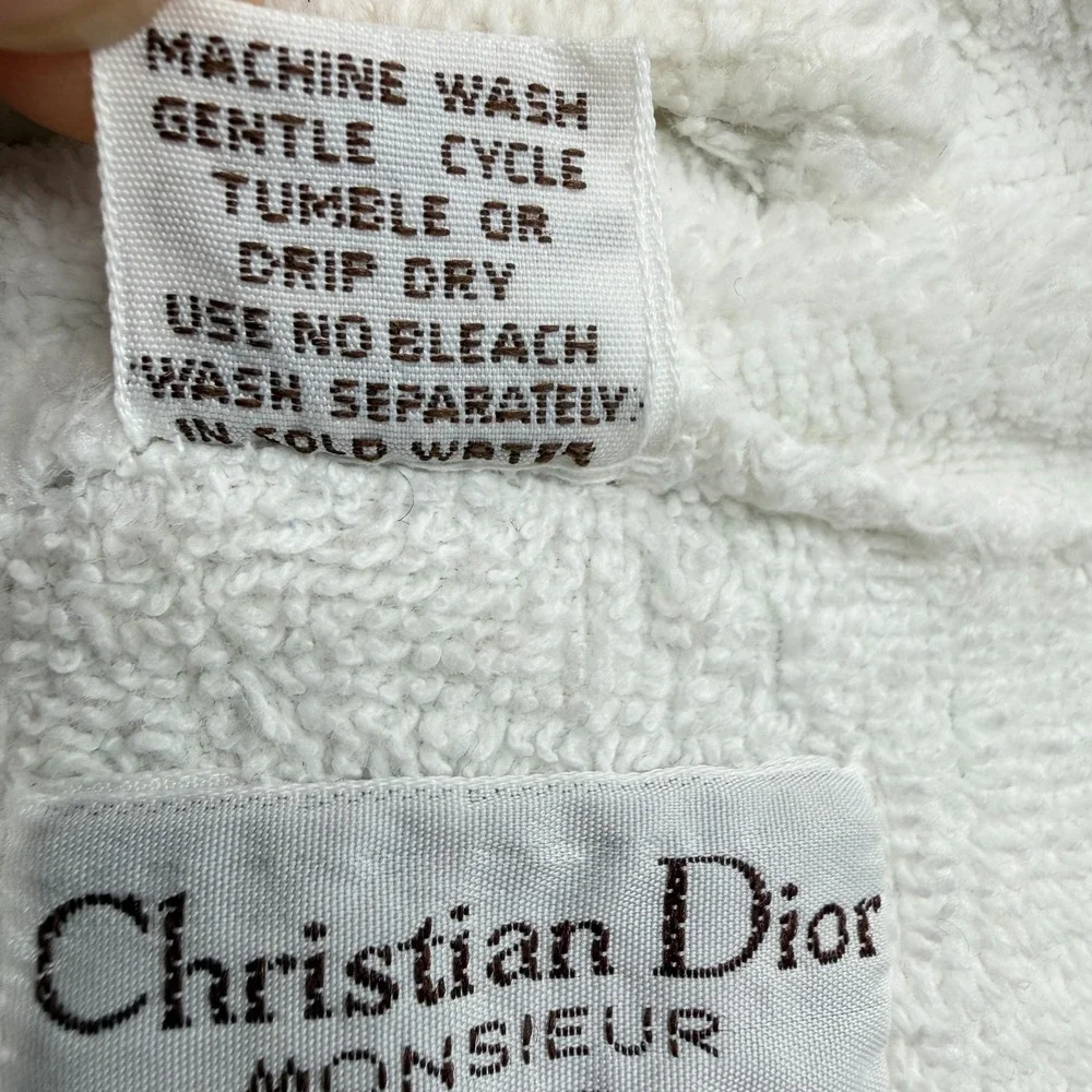 Vintage Christian Dior Monsieur Robe OS Terry Cloth Hooded Quiet Luxury Logo Spa